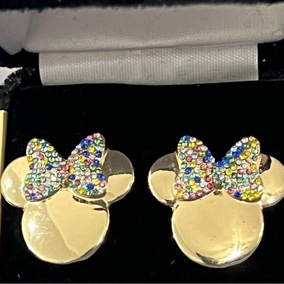 Disney  X Baublebar Minnie Mouse Gold Plated Multi Colored Bow Earrings - Picture 4 of 11